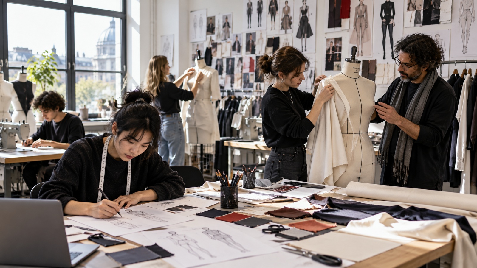 Sinh viên học thiết kế thời trang trong atelier đại học tại Đức
