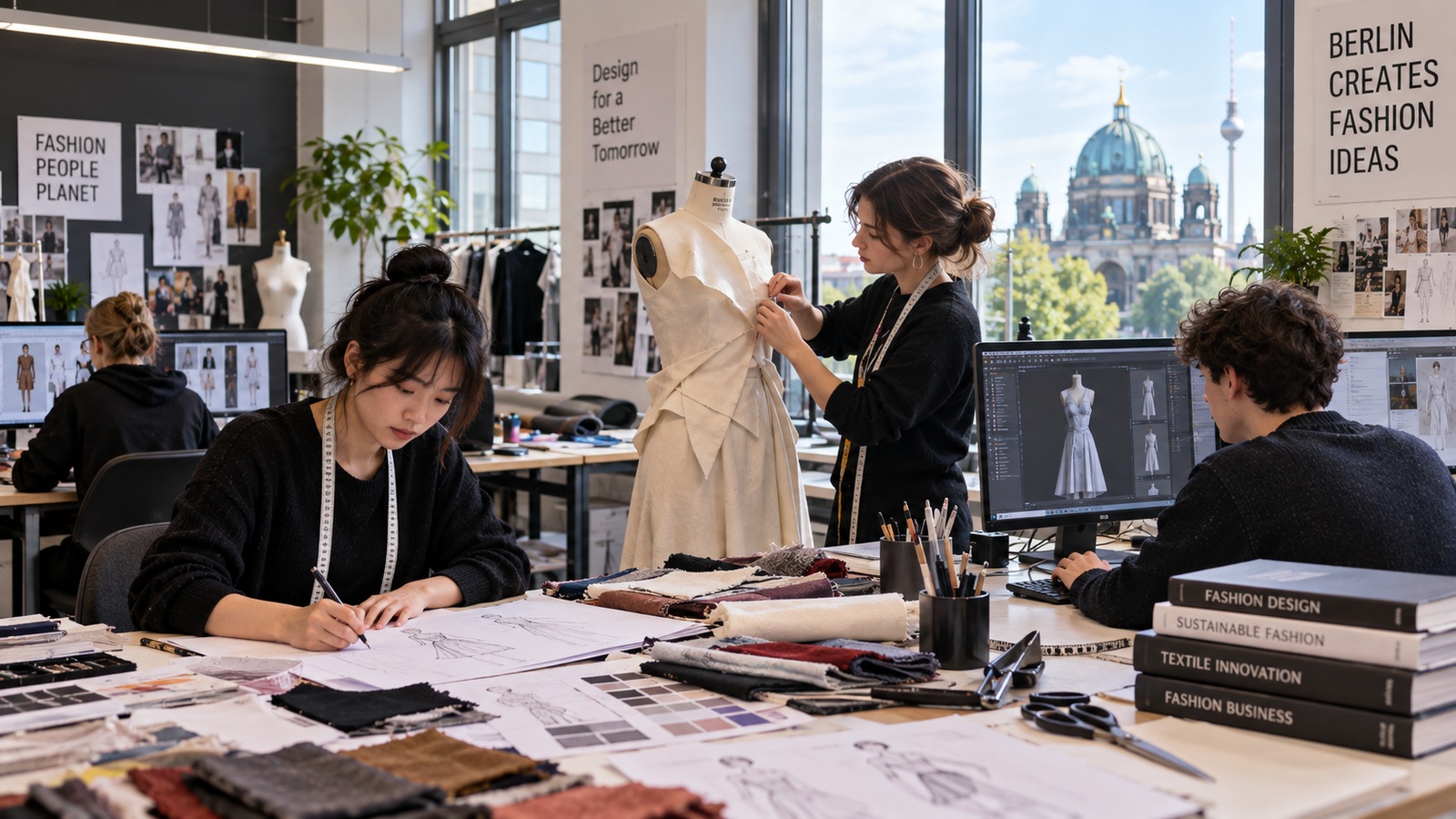 Sinh viên kết hợp thiết kế thủ công và digital fashion trong studio tại Đức