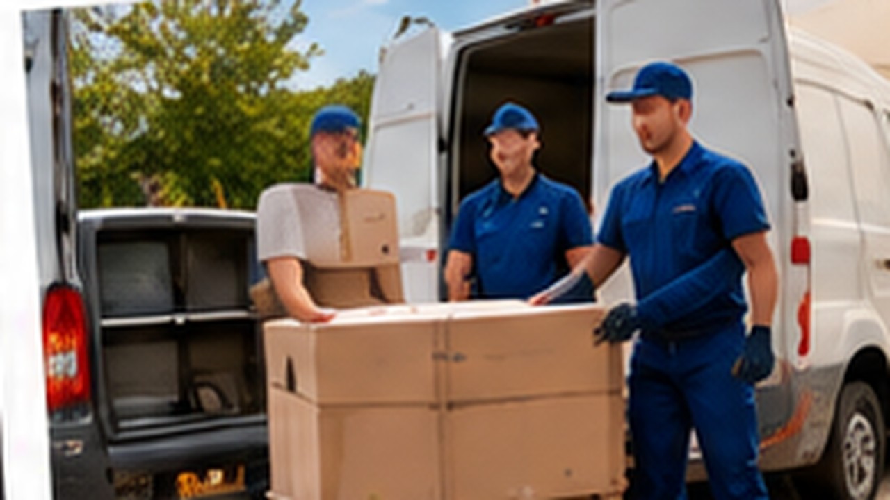 Nhóm lao động và học viên thực hiện công việc vận chuyển, giao nhận và dịch vụ chuyển nhà tại Đức