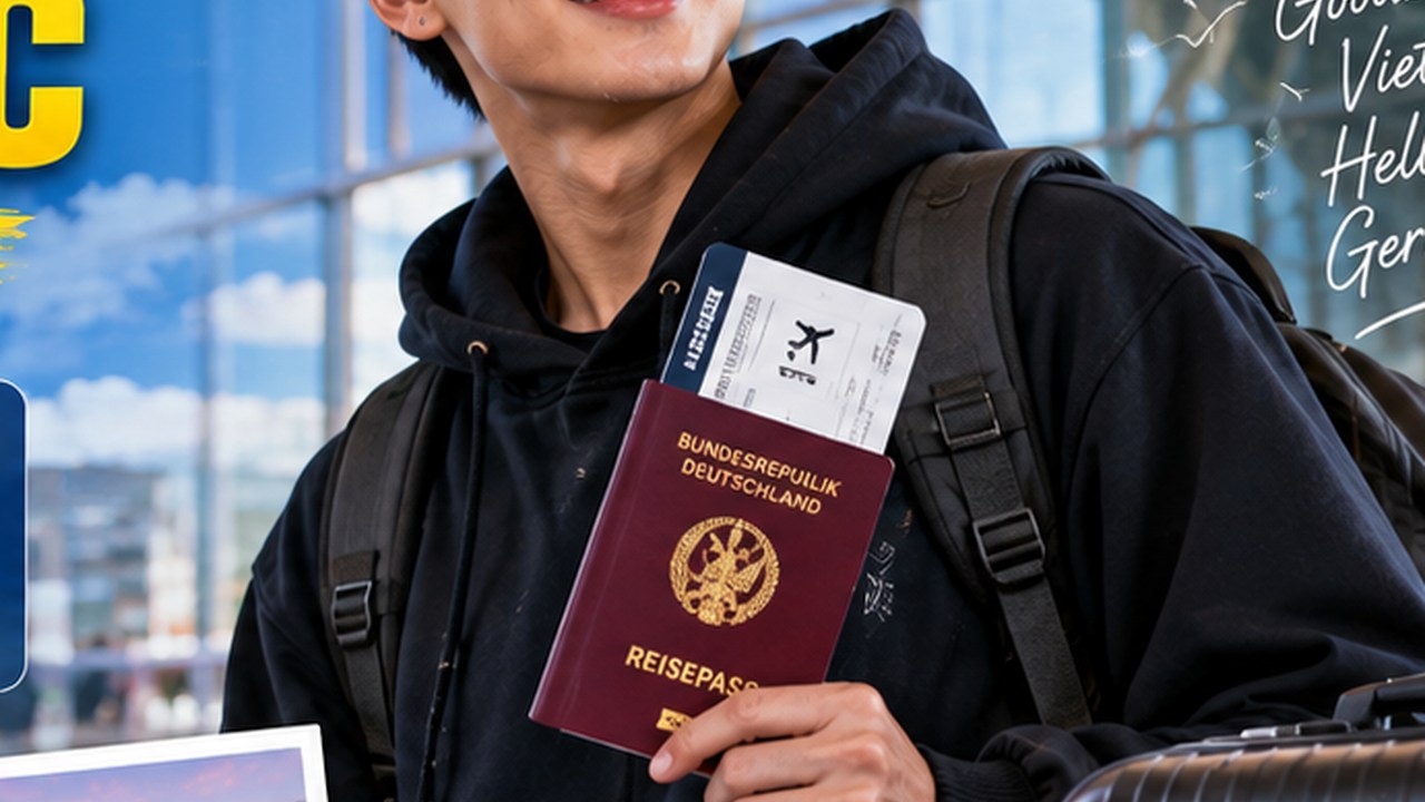 Học viên quốc tế với hành lý tại sân bay trong hành trình nhập cảnh và ổn định cuộc sống tại Đức