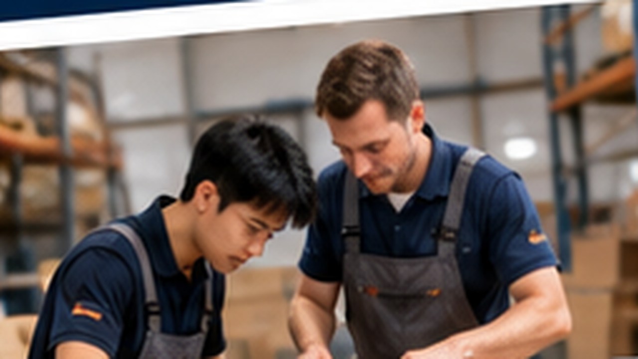 Nhân viên lắp đặt nội thất và nhà bếp làm việc tại doanh nghiệp dịch vụ ở Đức
