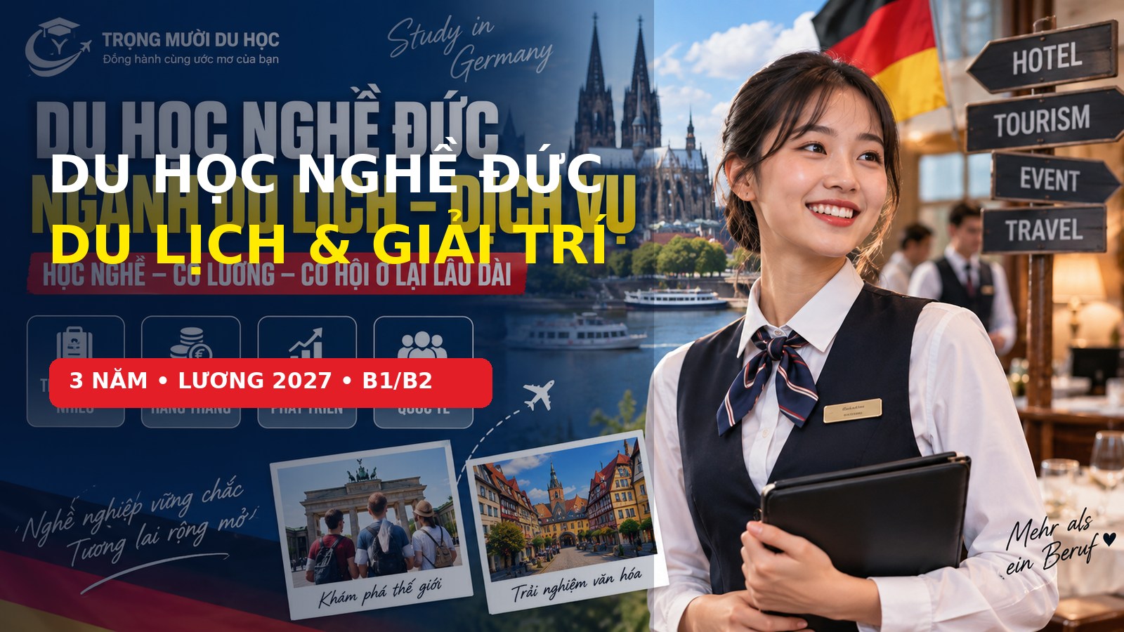 Du học nghề du lịch và dịch vụ giải trí Đức 2027: công việc, lương và điều kiện