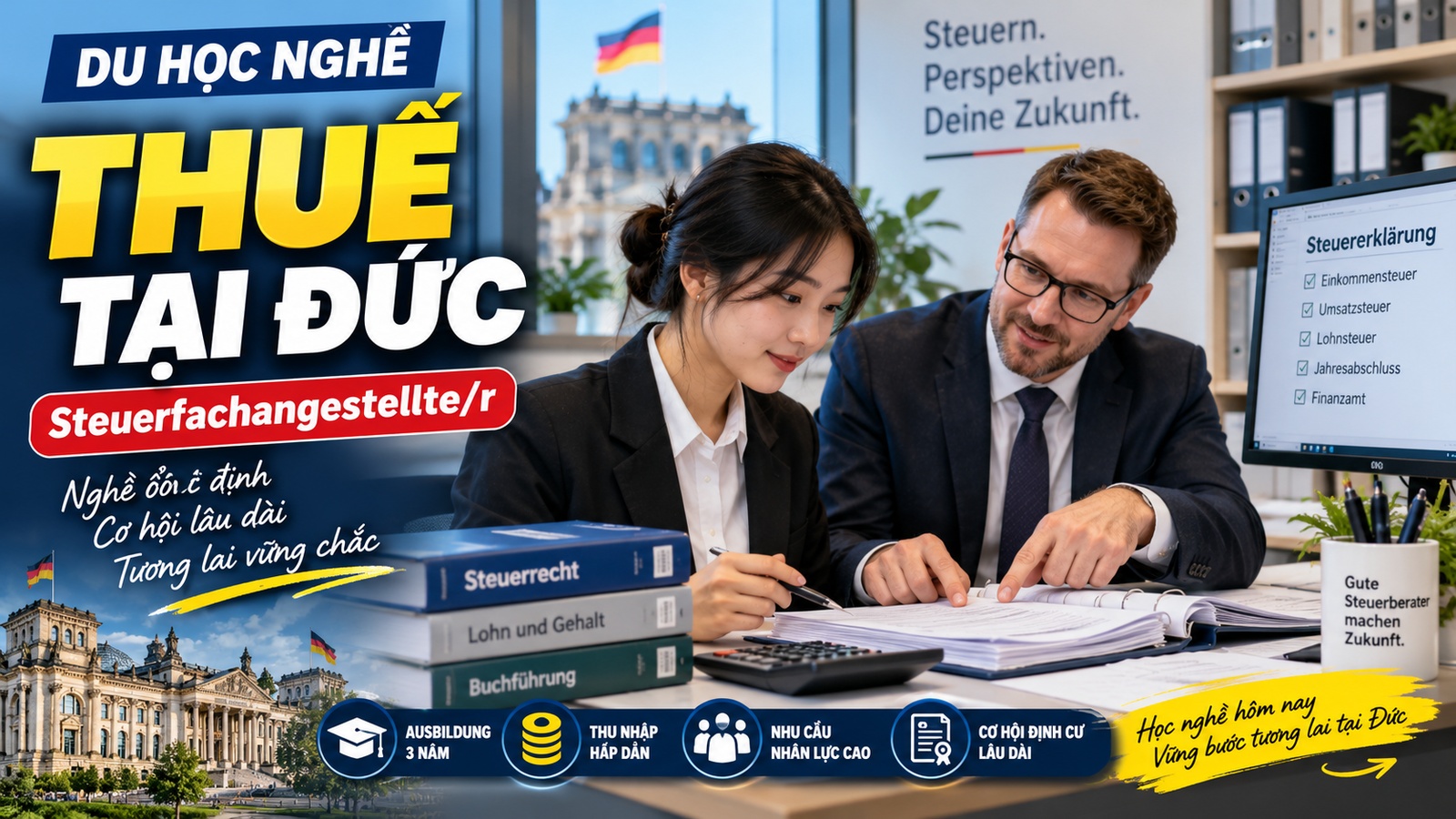 Du học nghề thuế tại Đức 2027: Steuerfachangestellte học gì, lương và điều kiện