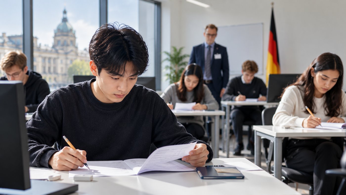 Thí sinh làm bài kiểm tra năng lực học Đại học trong phòng thi hiện đại