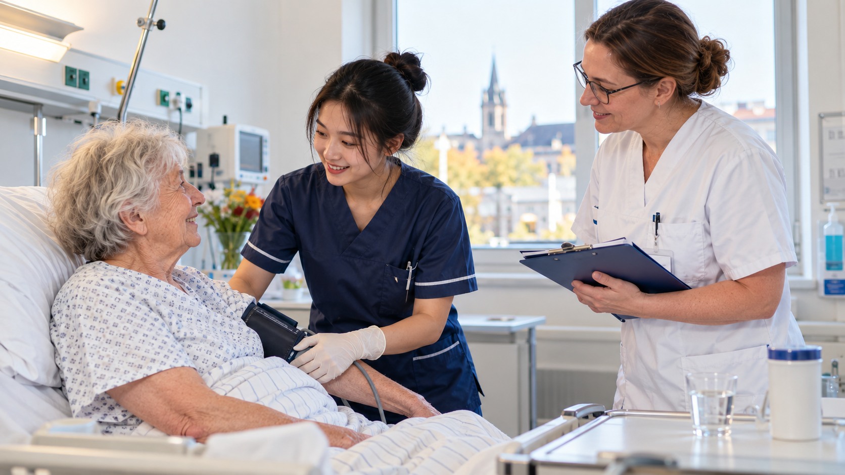 Học viên điều dưỡng thực hành chăm sóc và theo dõi sức khỏe người bệnh tại Đức