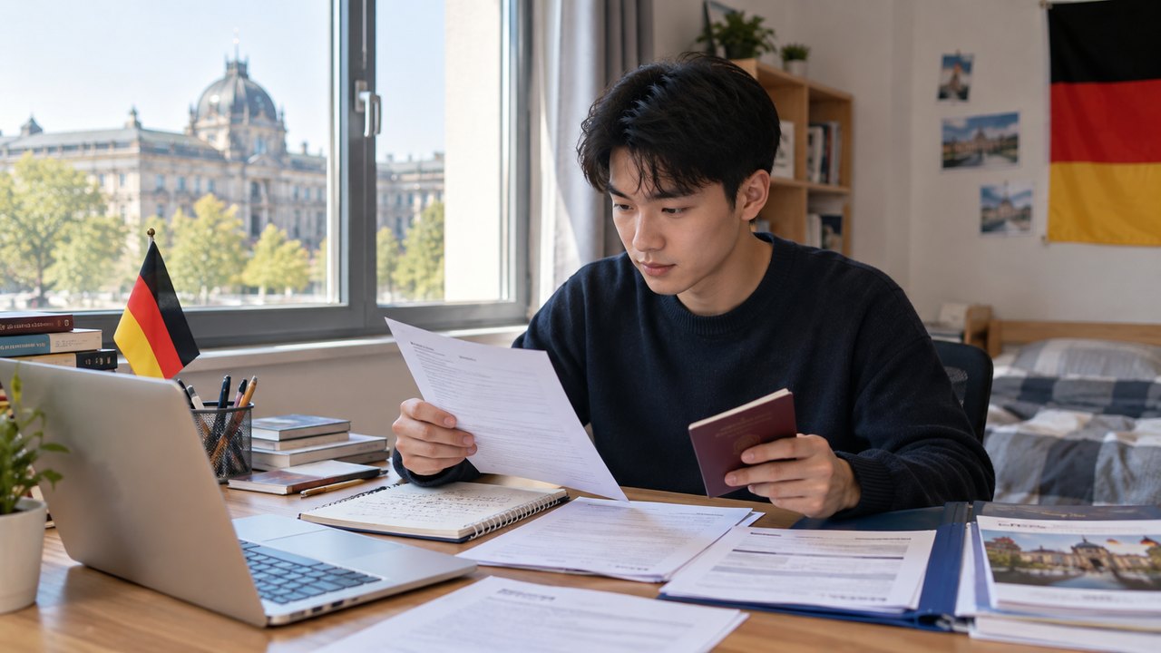 Sinh viên chuẩn bị hồ sơ visa du học Đức trên hệ thống số và kiểm tra giấy tờ trước khi tới VFS