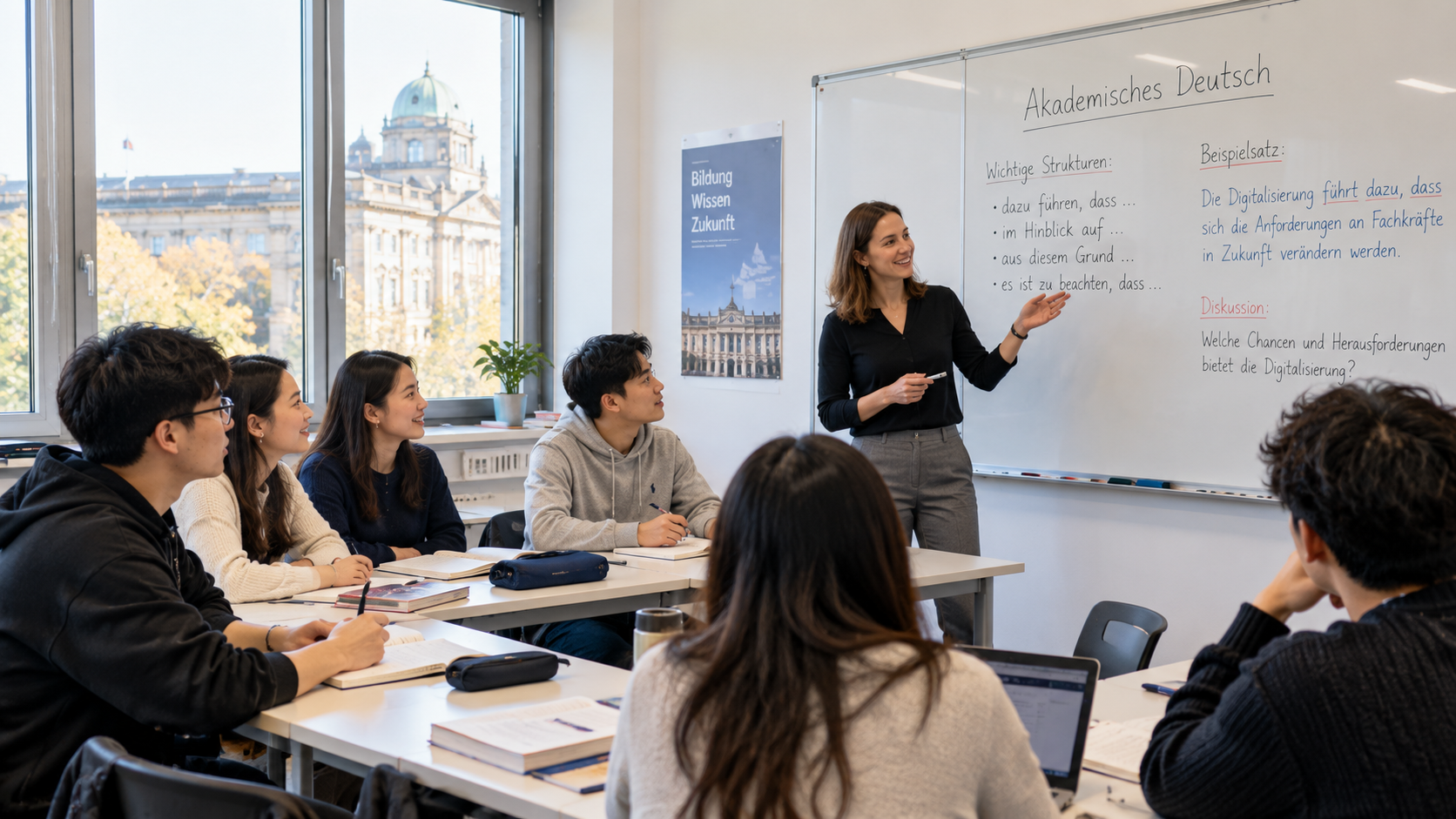 Sinh viên quốc tế học tiếng Đức học thuật trong lớp chuẩn bị Đại học tại Đức