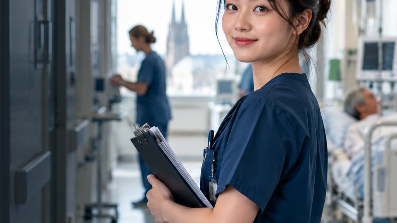 Điều dưỡng viên trong môi trường bệnh viện chuẩn bị hồ sơ và công việc chuyên môn tại Đức