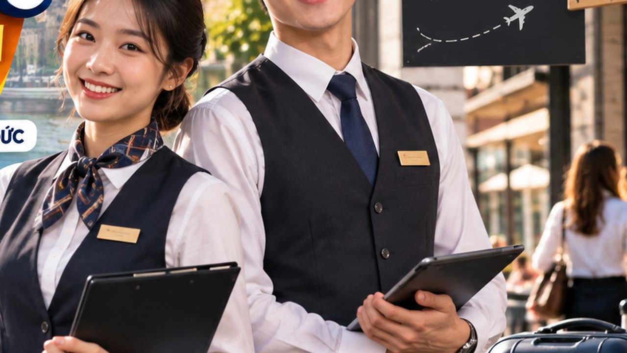 Học viên Ausbildung ngành du lịch trao đổi công việc với người hướng dẫn tại doanh nghiệp Đức